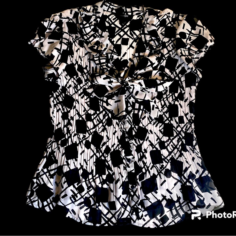 East 5th button down v-neck tie blouse